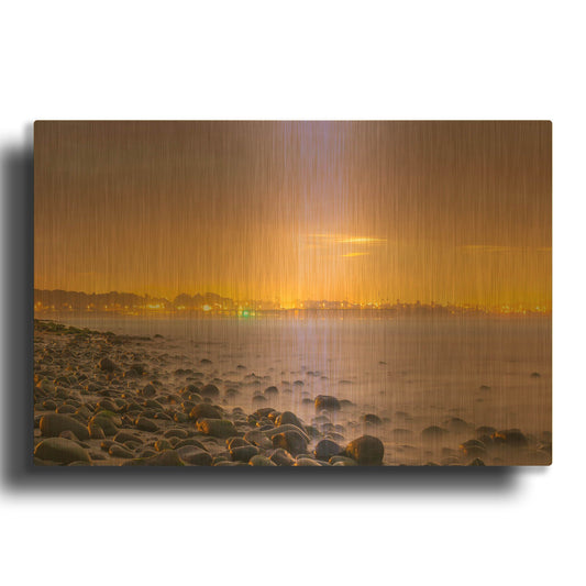 'Sunrise At Surfer' By Chris Moyer Gold Metal Wall Art