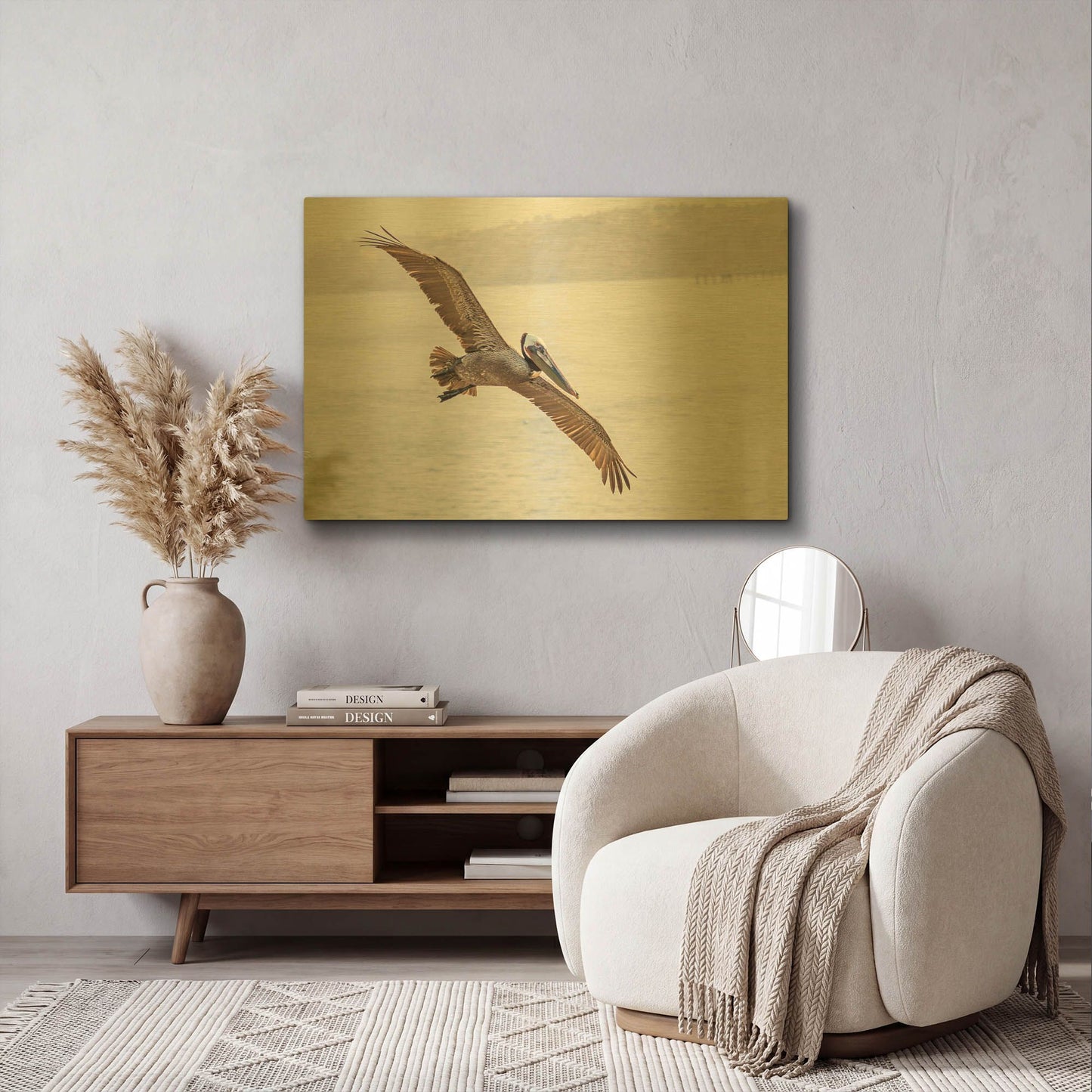 'Pelican Spread' By Chris Moyer Gold Metal Wall Art