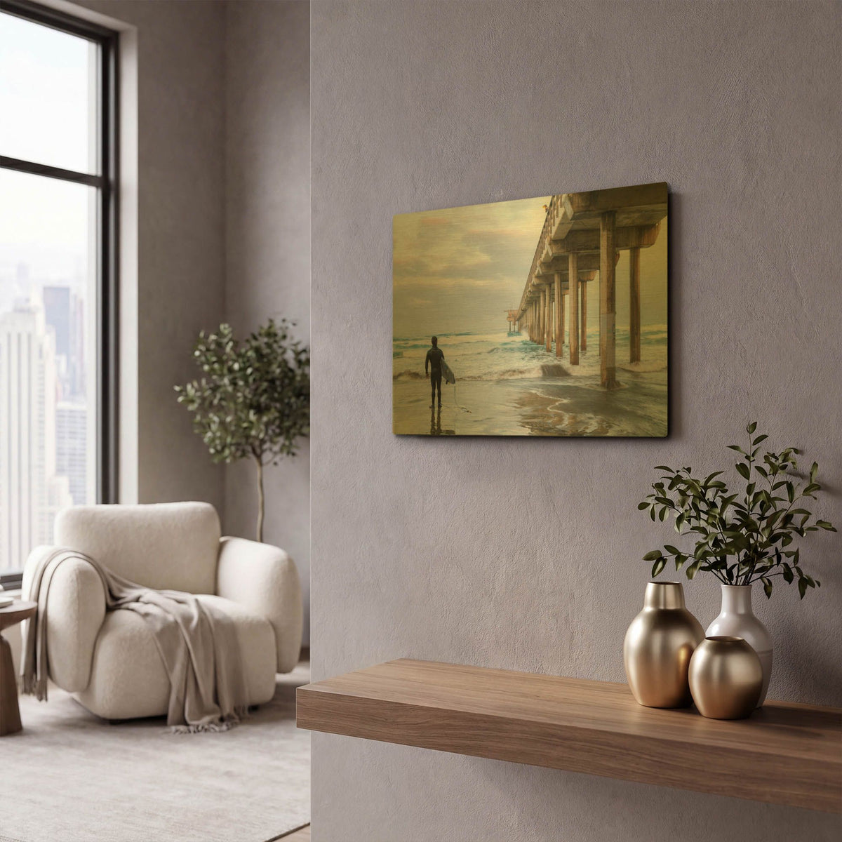 'Sizing Up the Surf' By Chris Moyer Gold Metal Wall Art