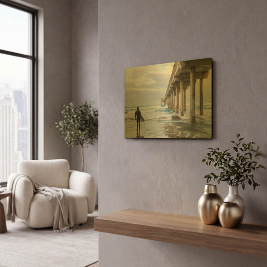 'Sizing Up the Surf' By Chris Moyer Gold Metal Wall Art