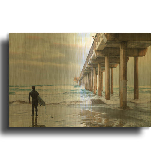 'Sizing Up the Surf' By Chris Moyer Gold Metal Wall Art