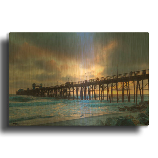 'Sunset Through Oceanside Pier' By Chris Moyer Gold Metal Wall Art