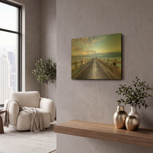 'Carpinteria Pier View I' By Chris Moyer Gold Metal Wall Art