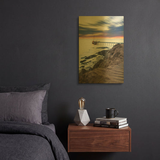 'Pier Bluffin' By Chris Moyer Gold Metal Wall Art
