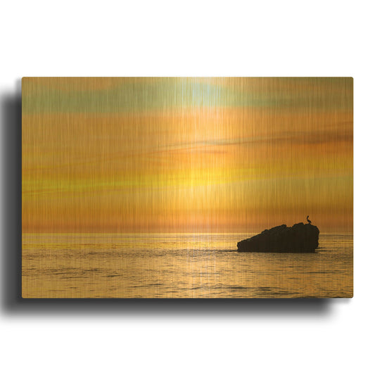 'Pelican Sunrise' By Chris Moyer Gold Metal Wall Art