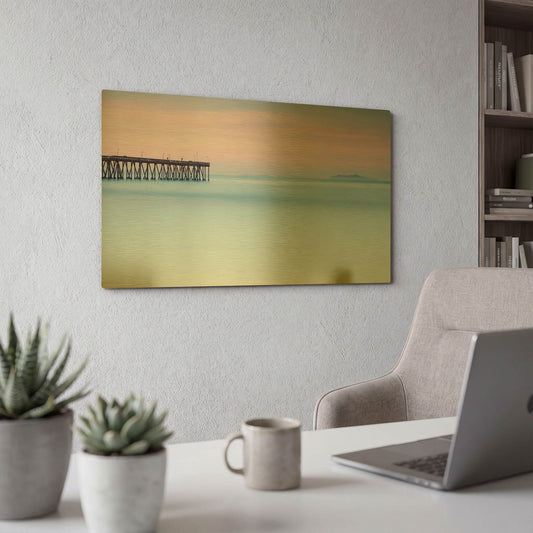 'Pier View to The Islands' By Chris Moyer Gold Metal Wall Art