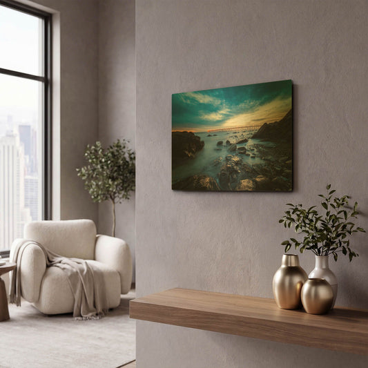 'Bacara Twilight' By Chris Moyer Gold Metal Wall Art