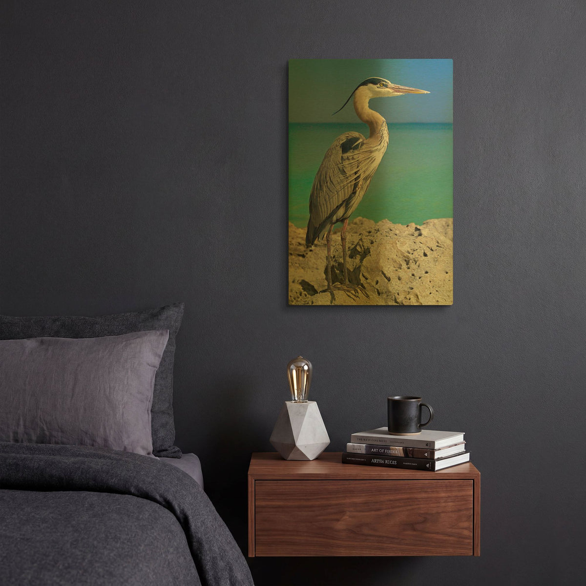 'Blue Heron' By Mike Jones Gold Metal Wall Art