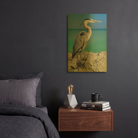 'Blue Heron' By Mike Jones Gold Metal Wall Art