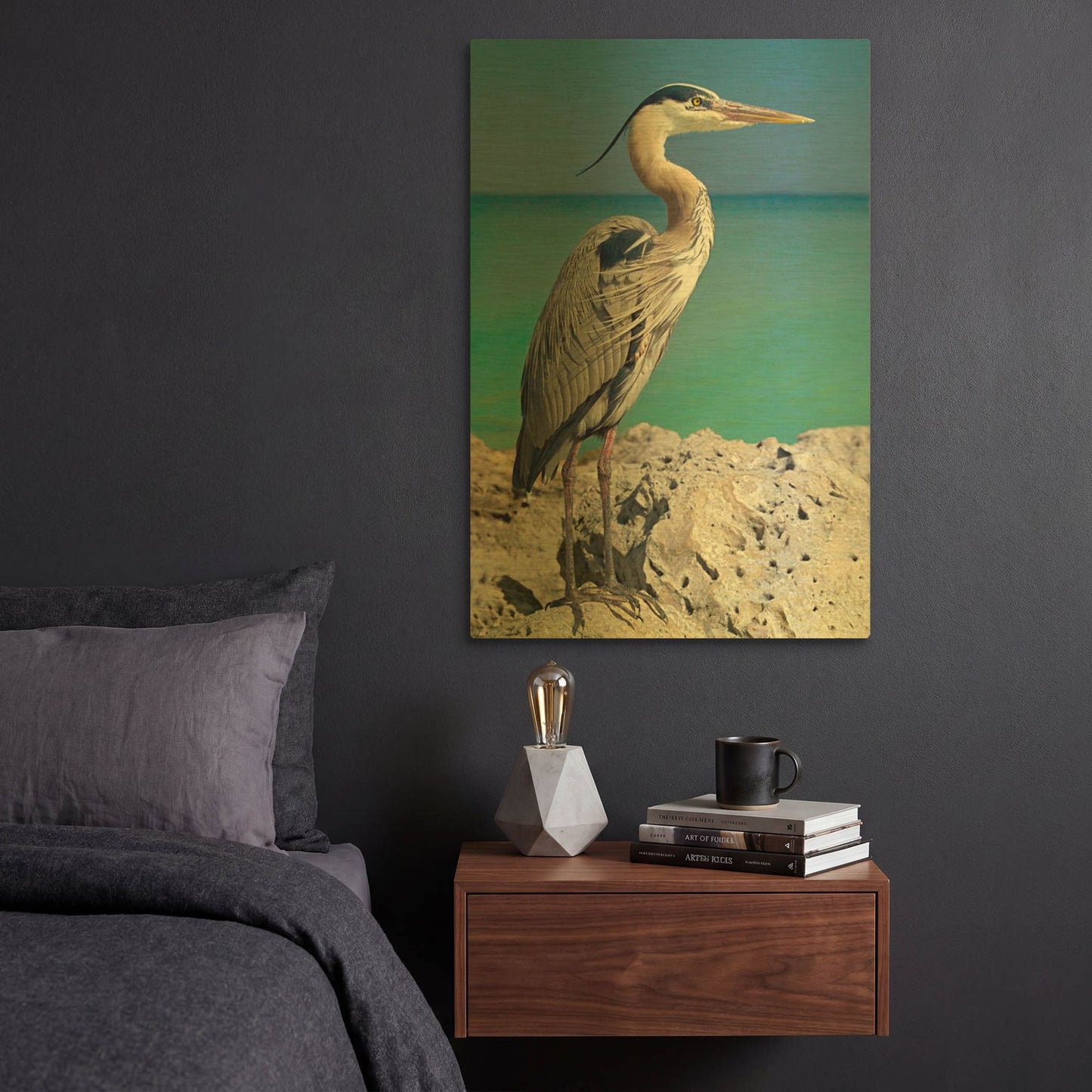 'Blue Heron' By Mike Jones Gold Metal Wall Art