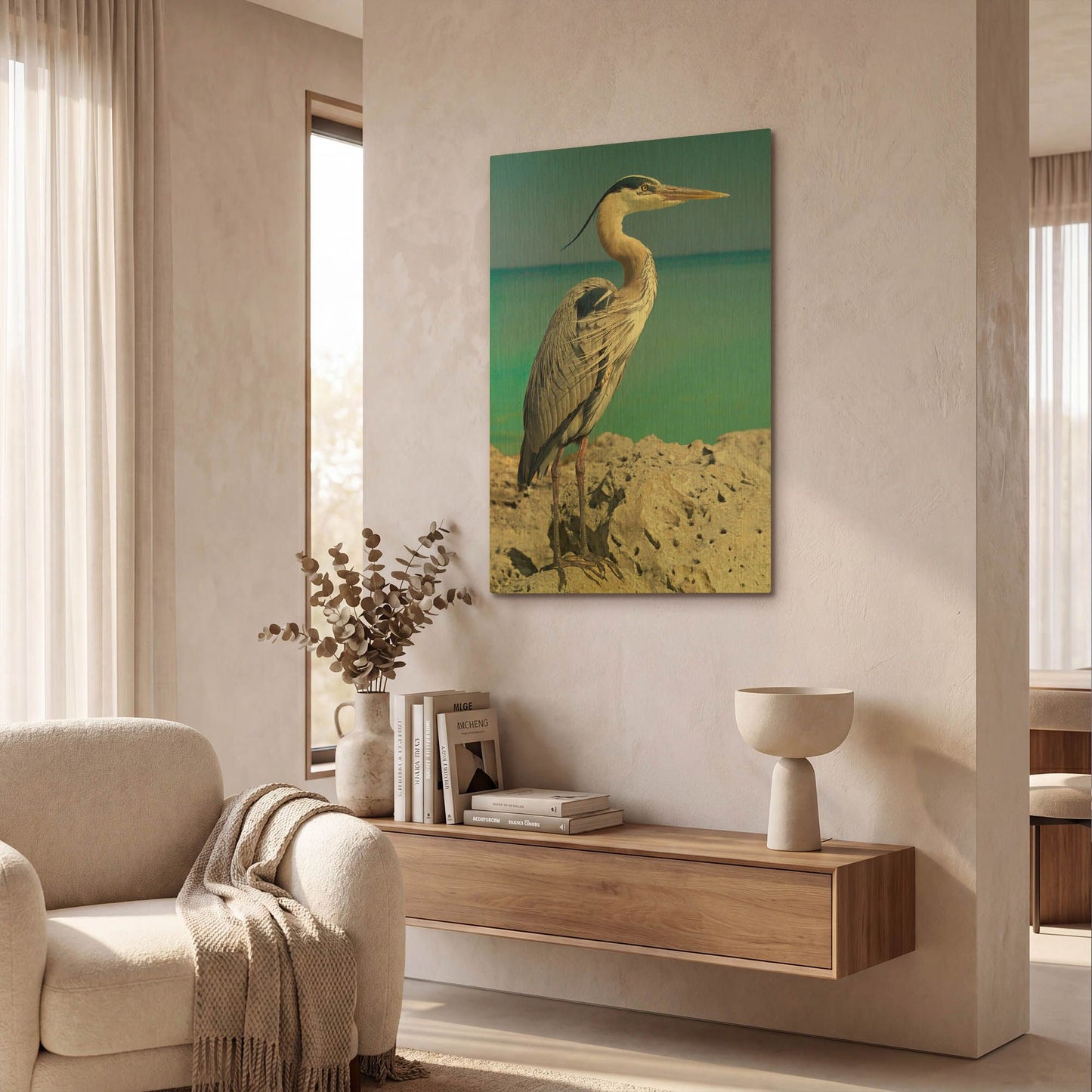 'Blue Heron' By Mike Jones Gold Metal Wall Art