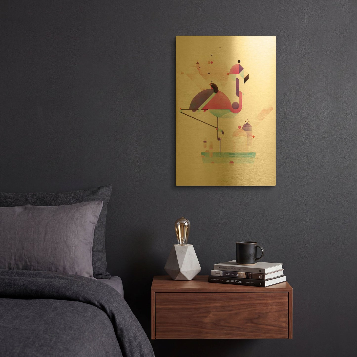 'Placido Flamingo' By Antony Squizzato Gold Metal Wall Art