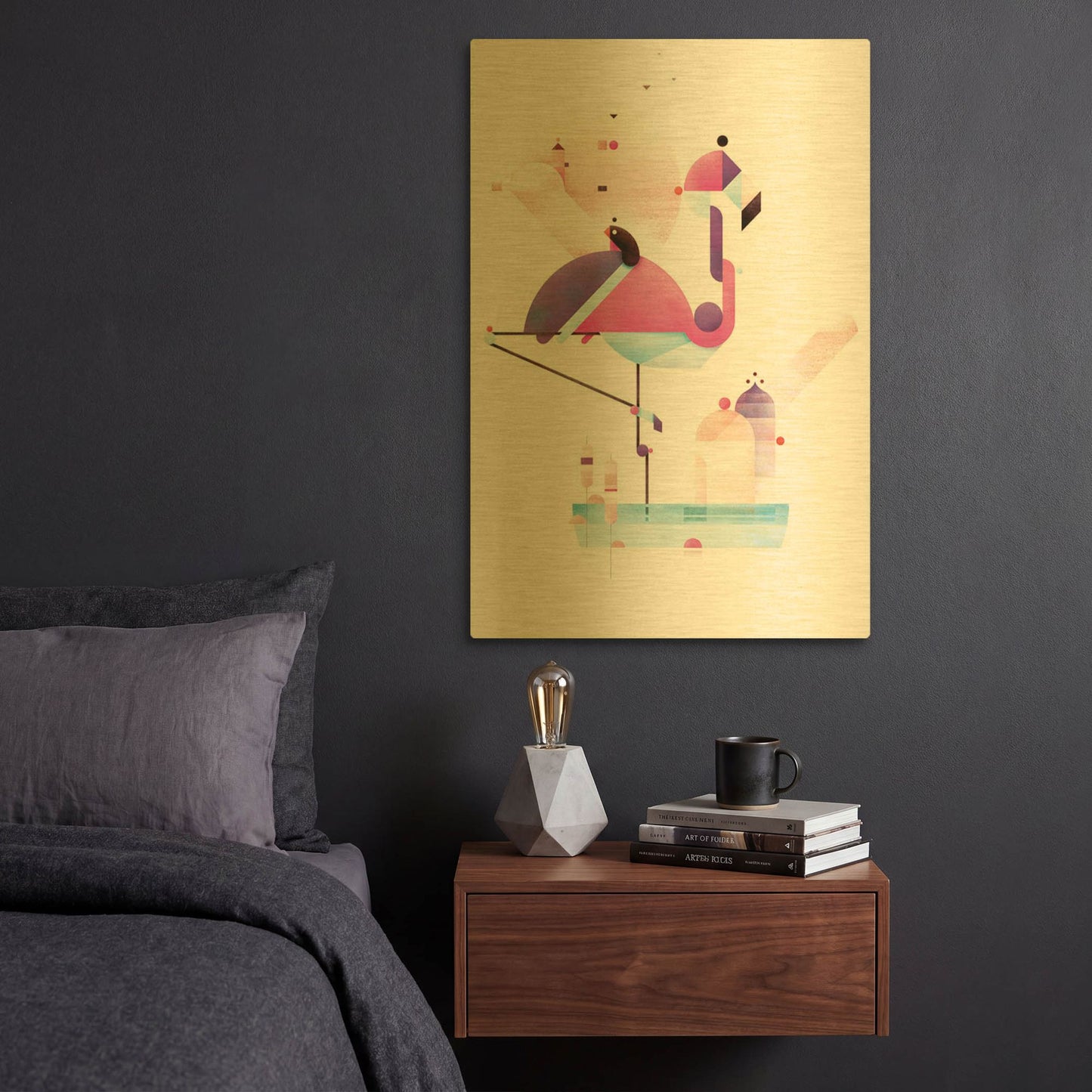 'Placido Flamingo' By Antony Squizzato Gold Metal Wall Art