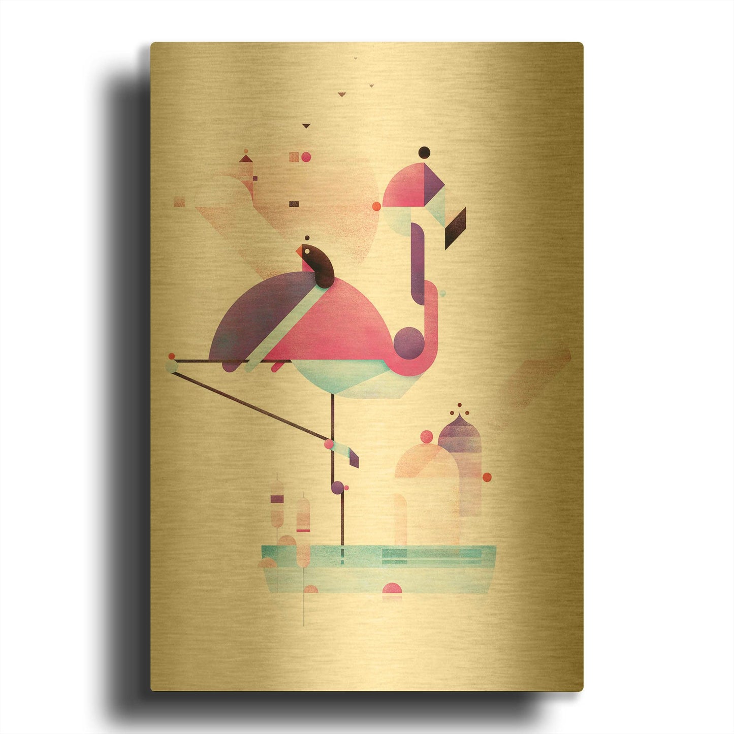 'Placido Flamingo' By Antony Squizzato Gold Metal Wall Art