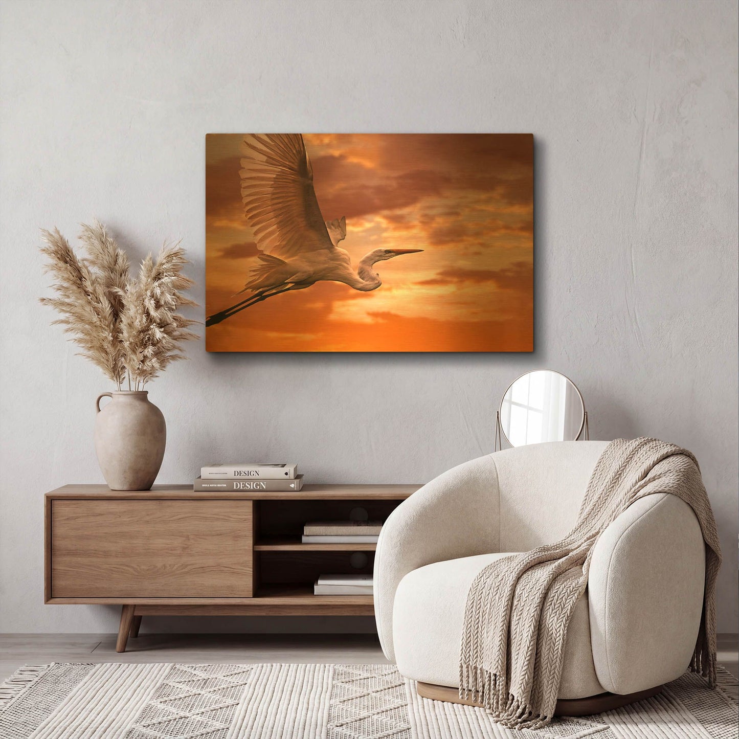 'Heron Sunset' By Mike Jones Gold Metal Wall Art