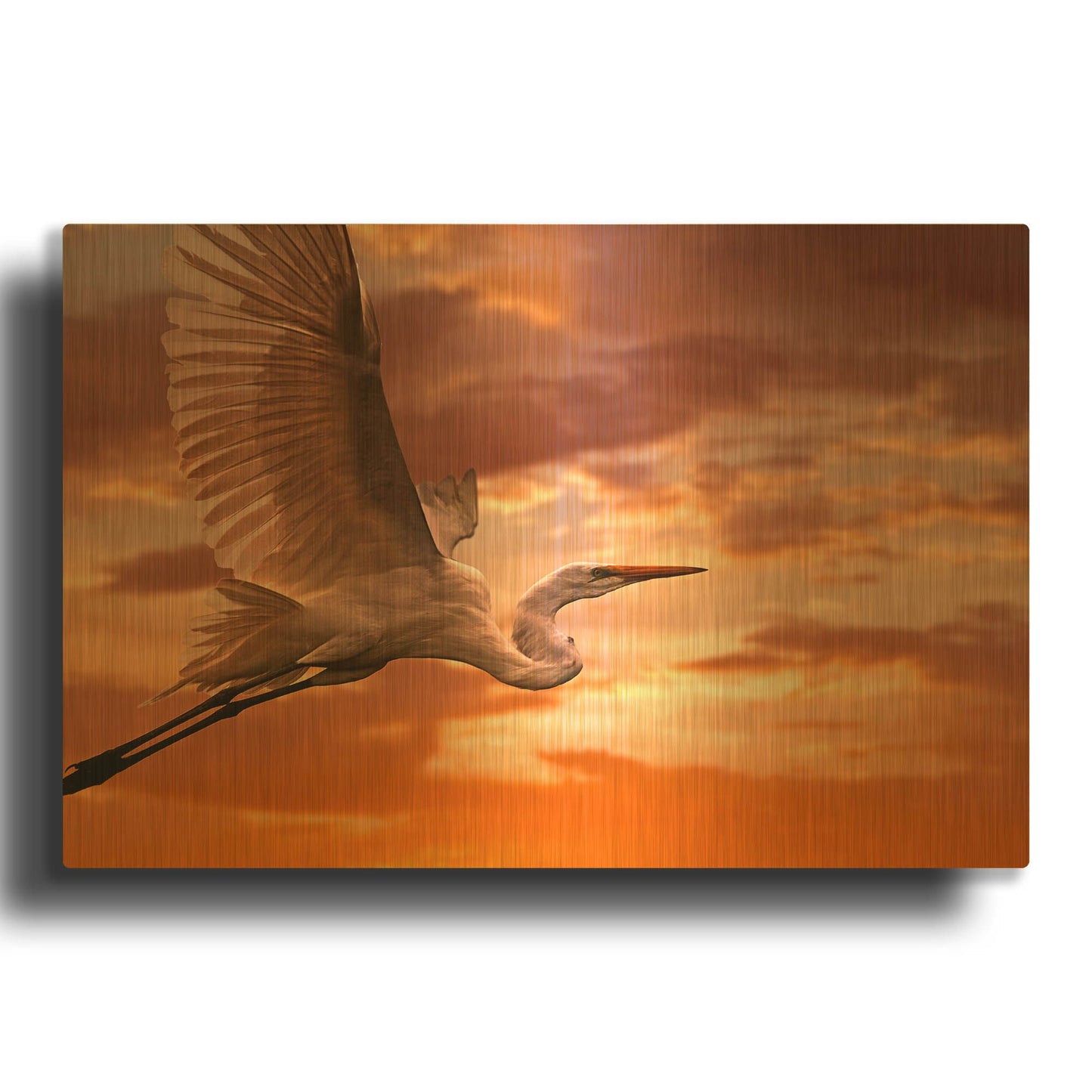 'Heron Sunset' By Mike Jones Gold Metal Wall Art