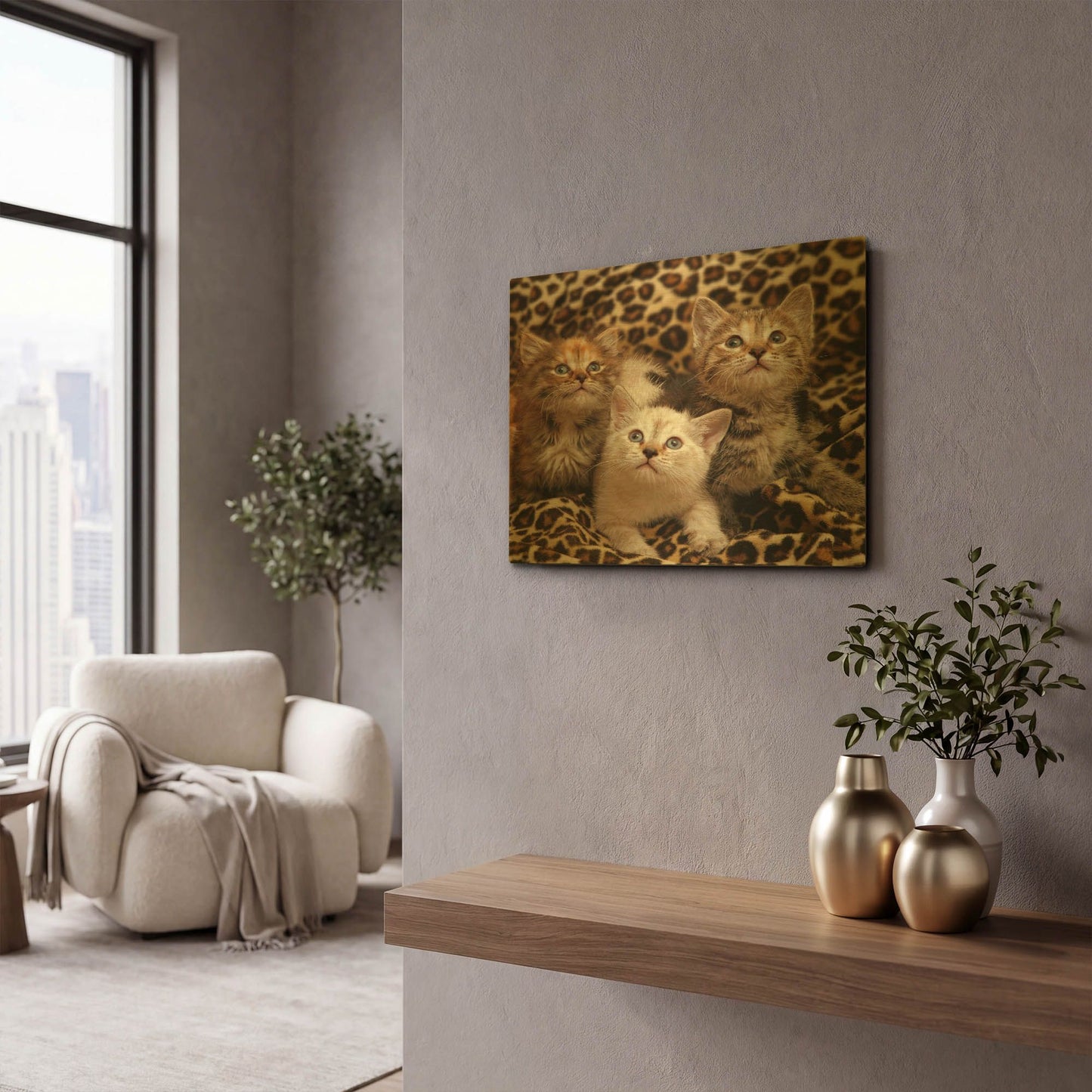 'Kittens' By Mike Jones Gold Metal Wall Art