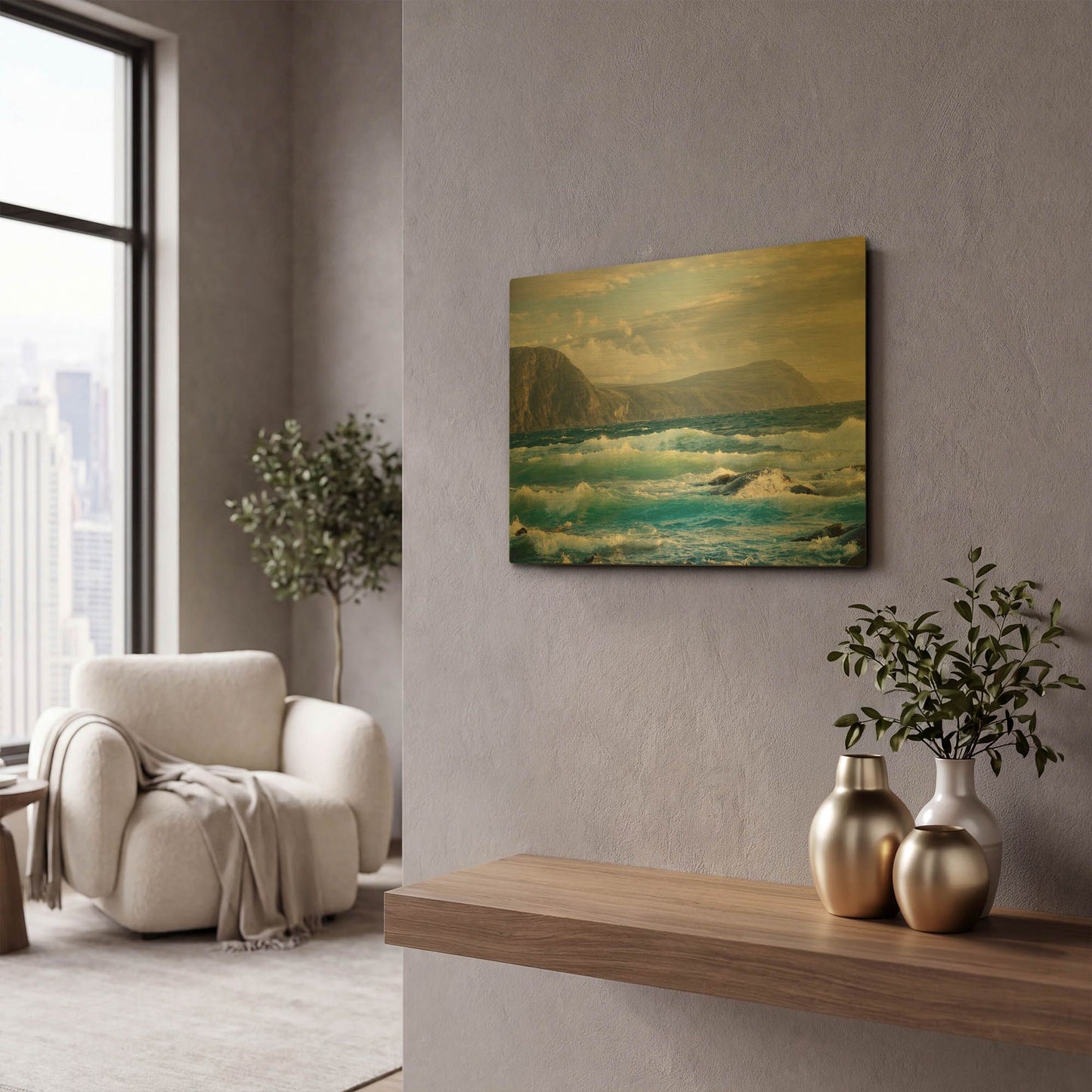 'Newfoundland Sunset Surf' By Mike Jones Gold Metal Wall Art