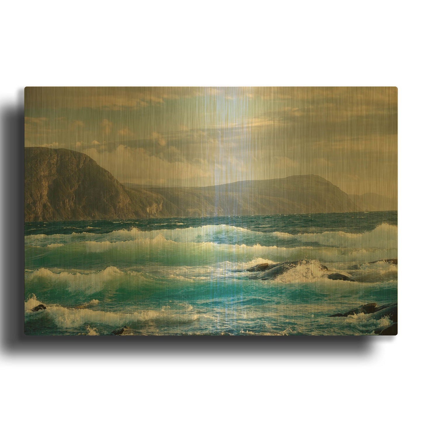 'Newfoundland Sunset Surf' By Mike Jones Gold Metal Wall Art