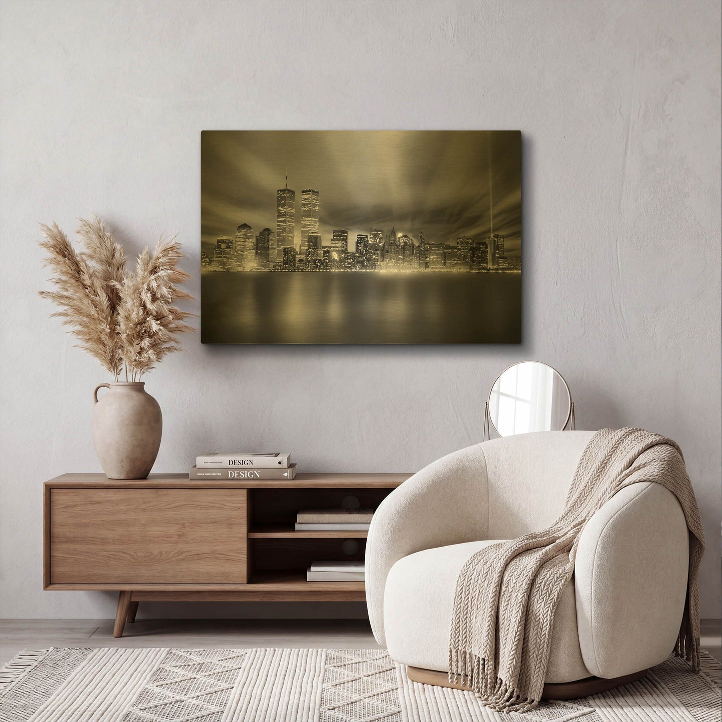 'NYC WTC Skyline' By Mike Jones Gold Metal Wall Art