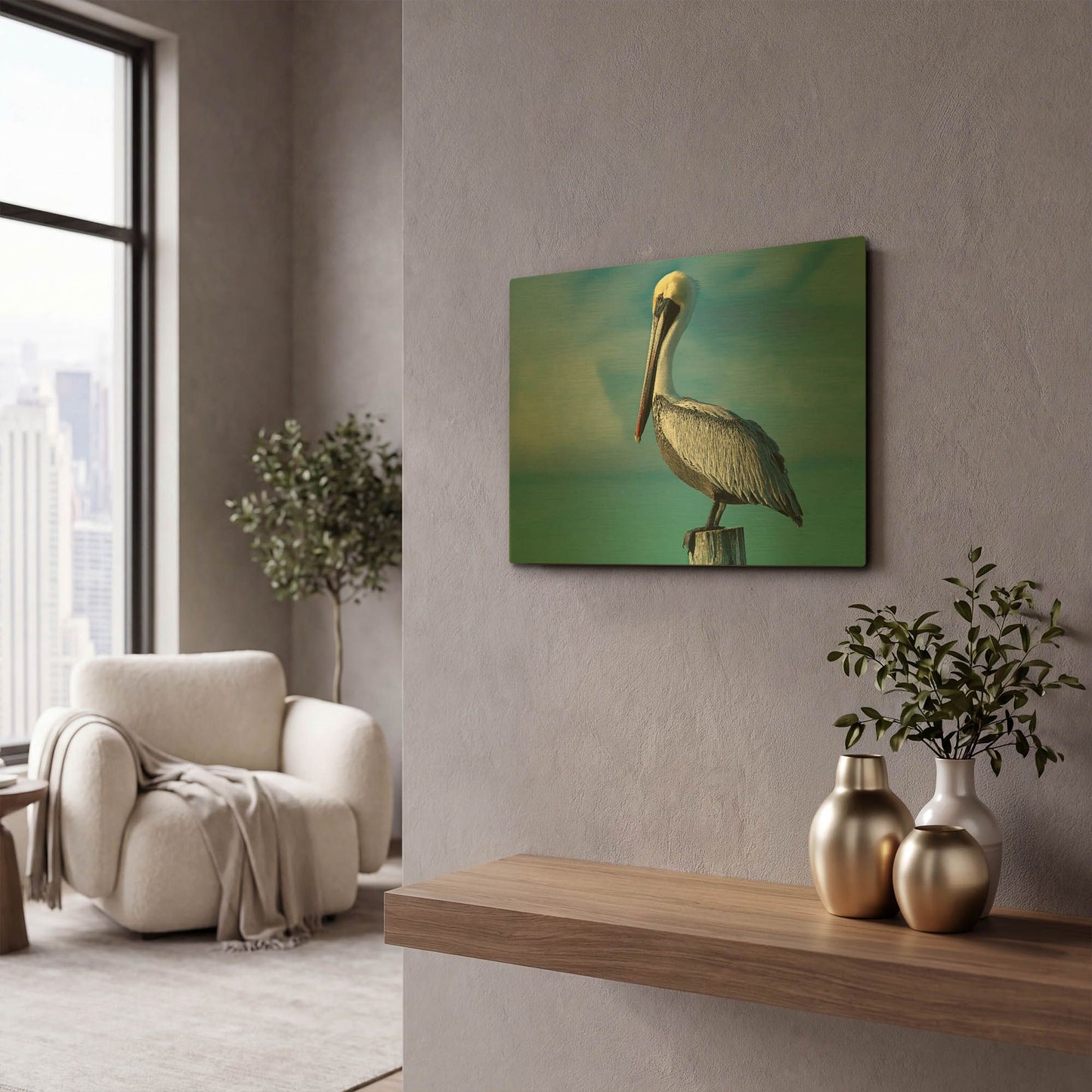 'Pelican' By Mike Jones Gold Metal Wall Art