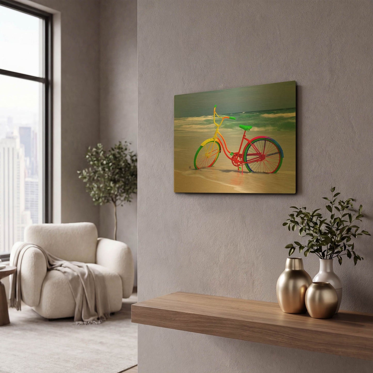 'Rainbow Bike' By Mike Jones Gold Metal Wall Art