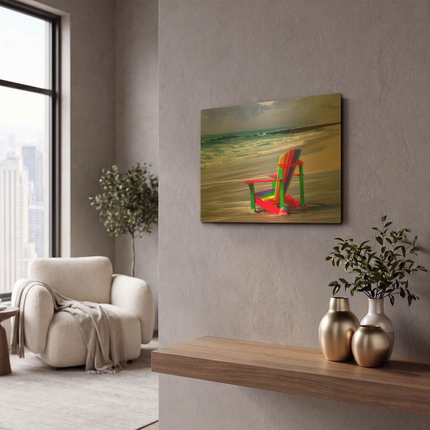 'Rainbow Chair' By Mike Jones Gold Metal Wall Art