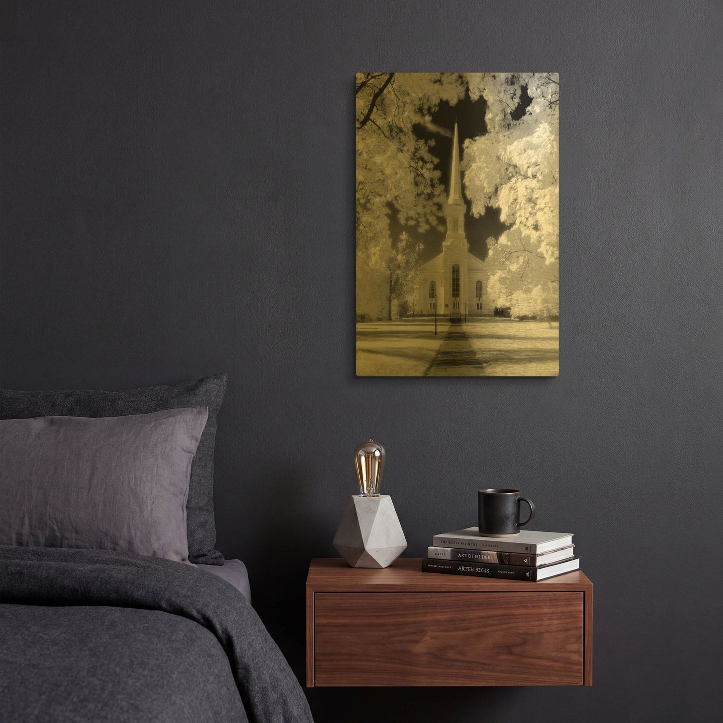 'Westfield Church Infrared' By Mike Jones Gold Metal Wall Art