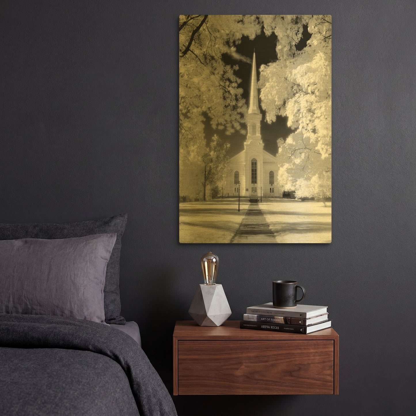 'Westfield Church Infrared' By Mike Jones Gold Metal Wall Art