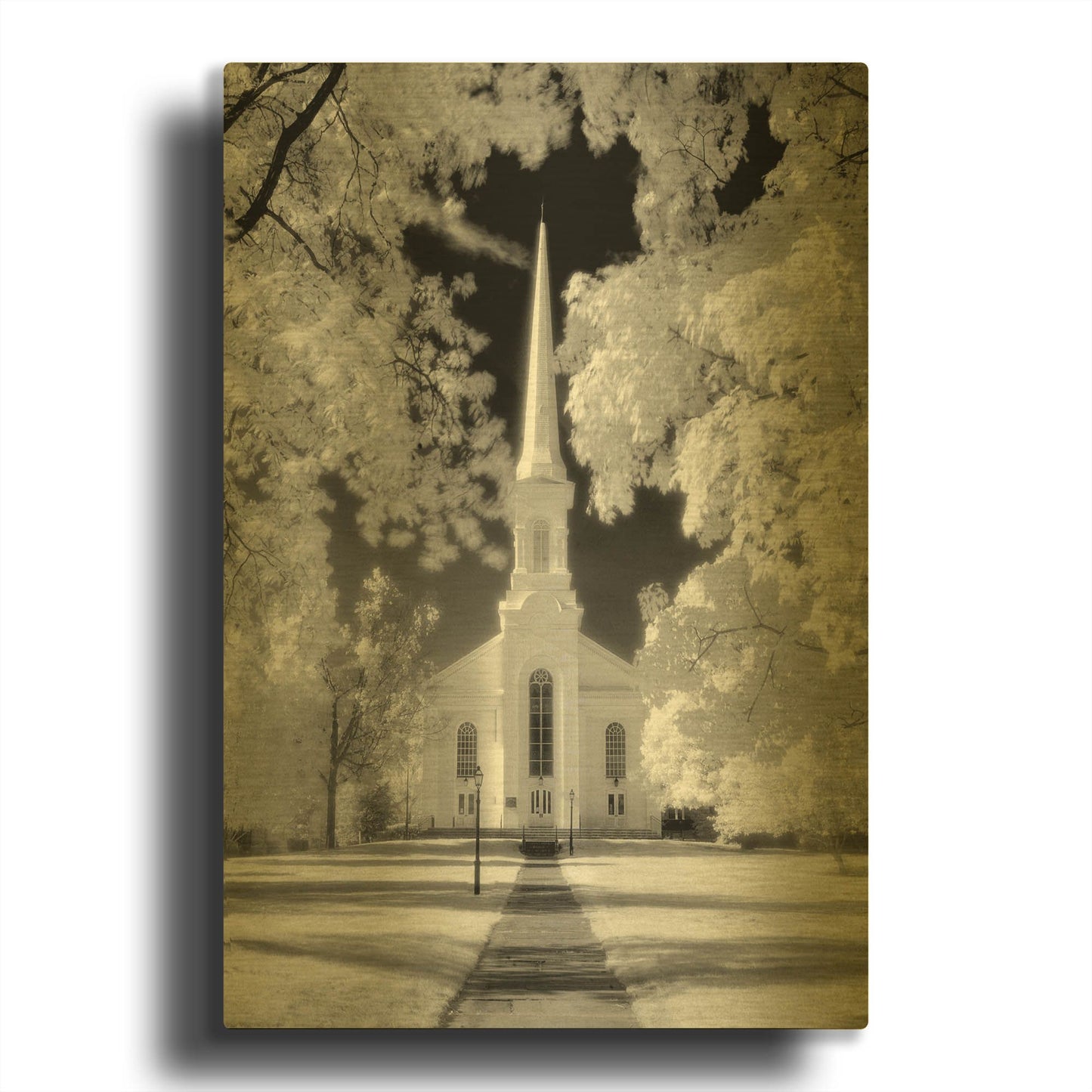 'Westfield Church Infrared' By Mike Jones Gold Metal Wall Art