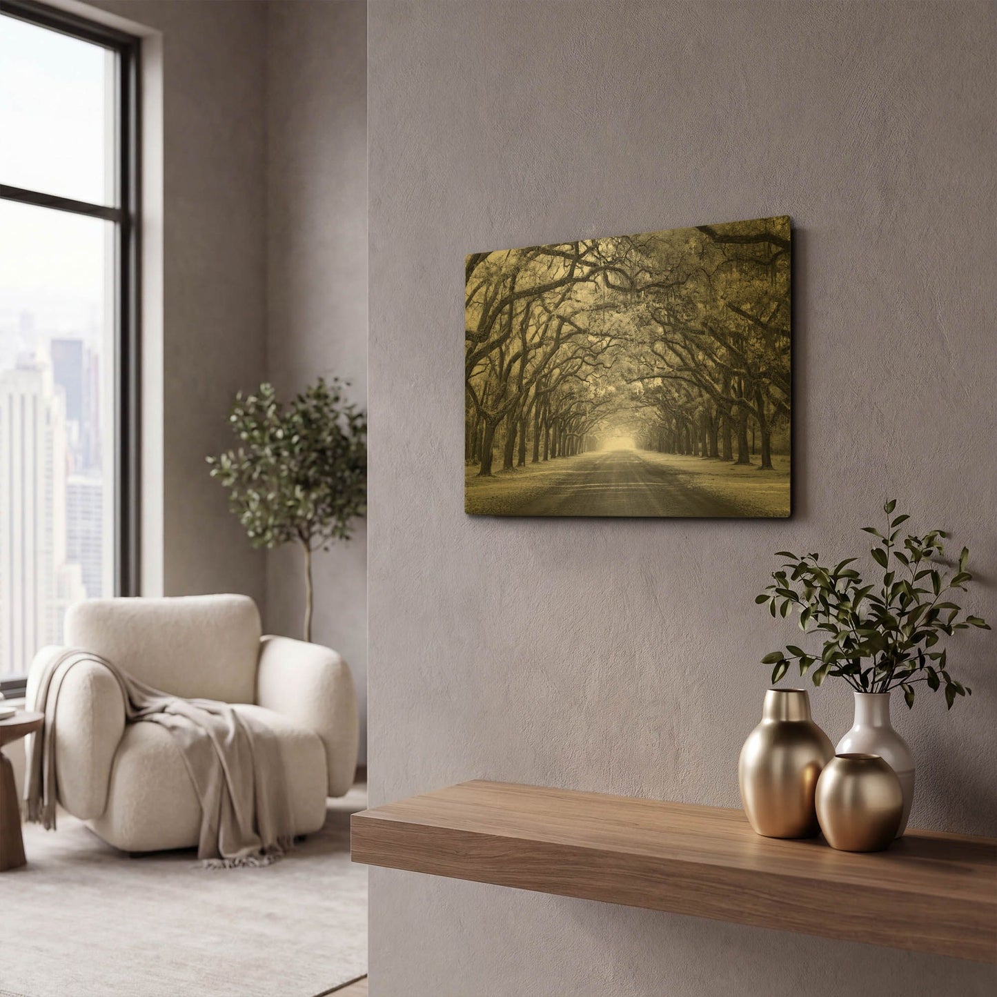 'Wormsloe Inf Light' By Mike Jones Gold Metal Wall Art