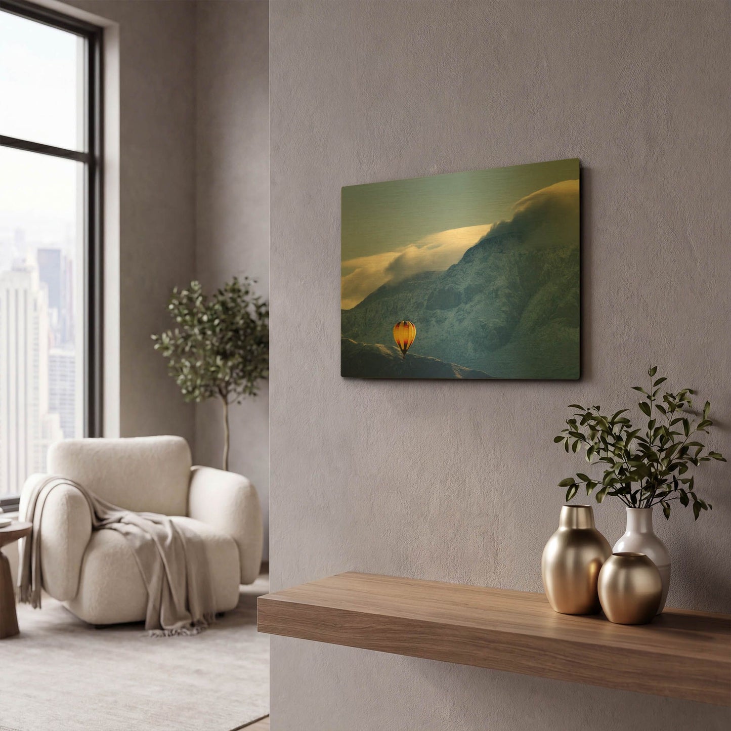 'Balloon Fiesta Snow' By Mike Jones Gold Metal Wall Art