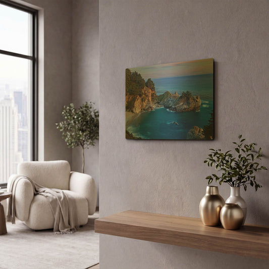 'Big Sur McWay Falls' By Mike Jones Gold Metal Wall Art