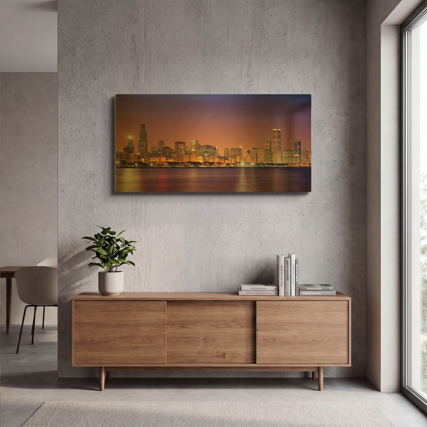 'Chicago Dusk full skyline' By Mike Jones Gold Metal Wall Art
