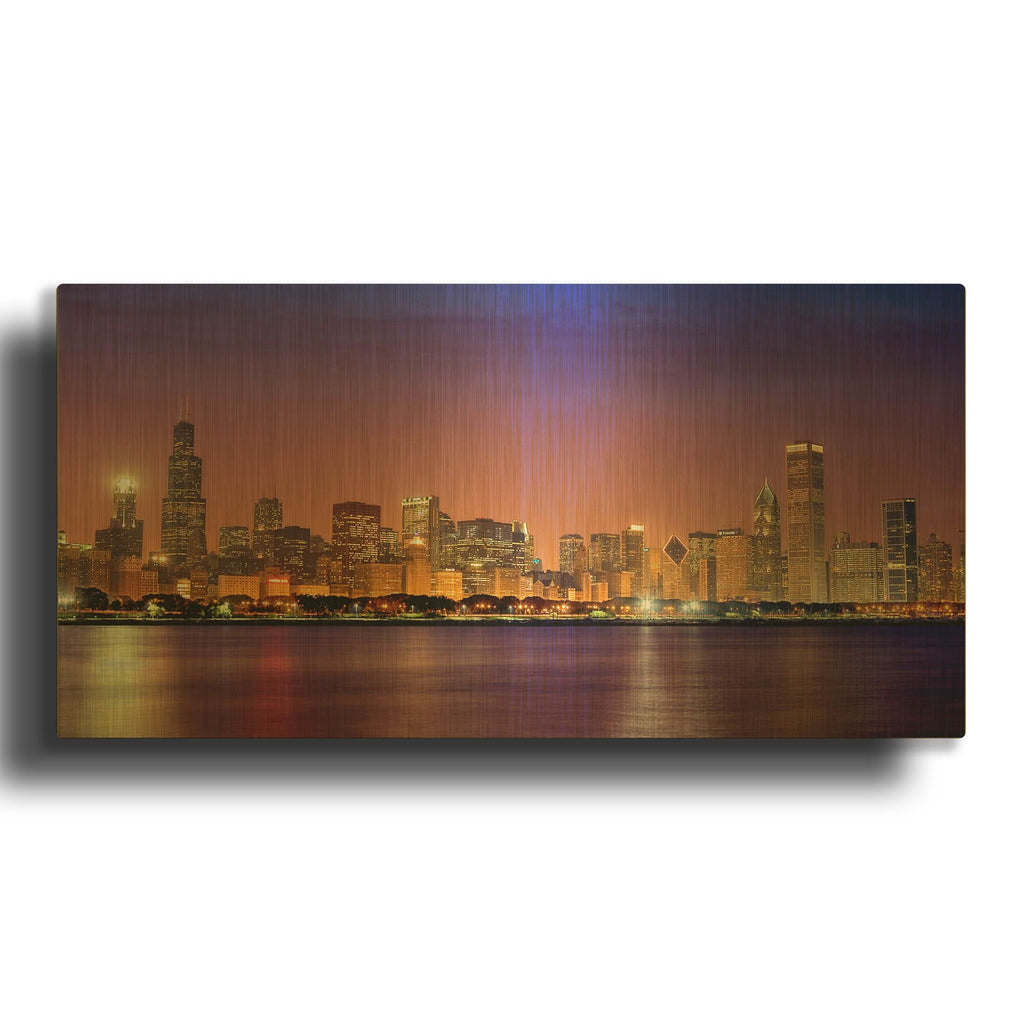 'Chicago Dusk full skyline' By Mike Jones Gold Metal Wall Art