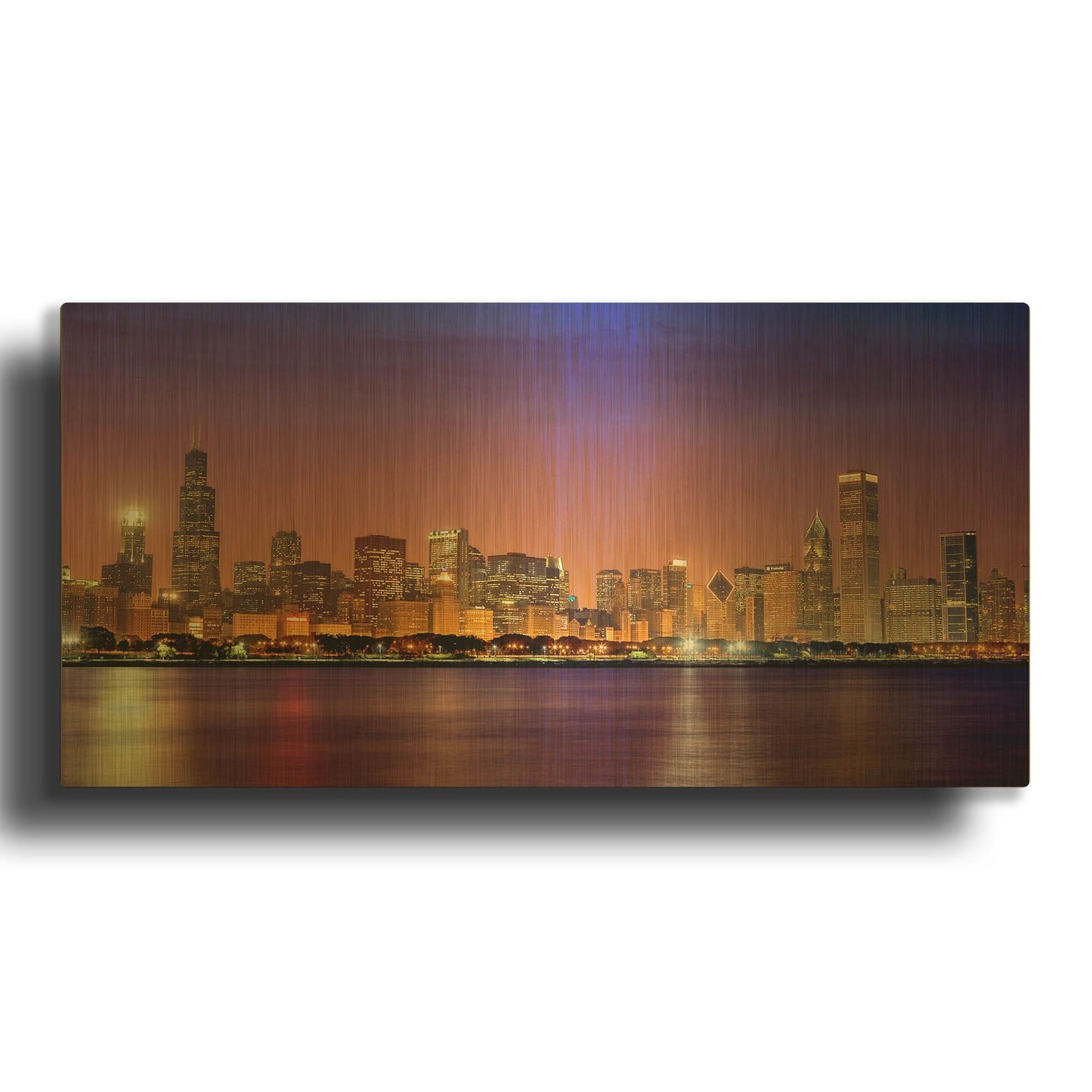 'Chicago Dusk full skyline' By Mike Jones Gold Metal Wall Art