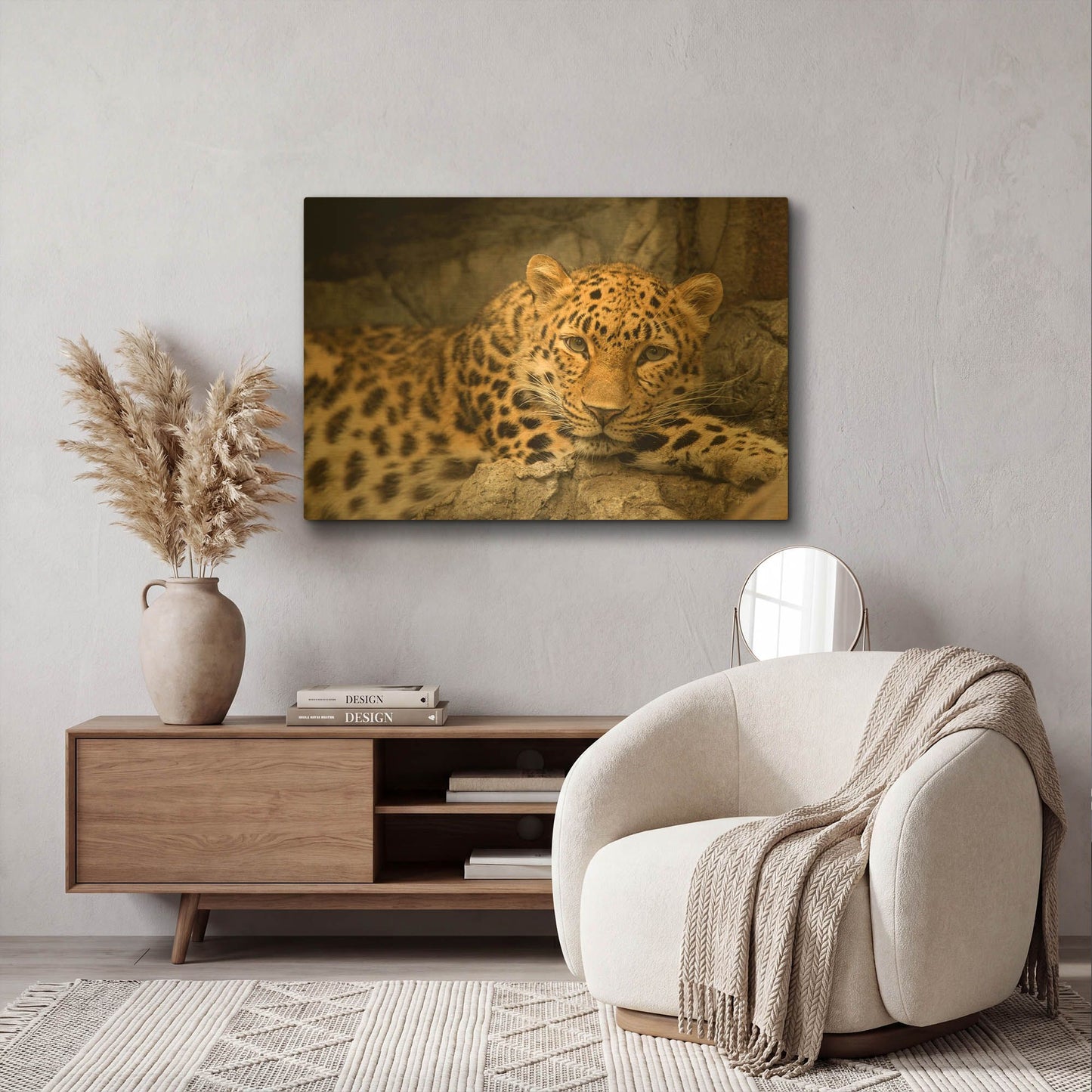 'Denver Zoo Snow Leopard' By Mike Jones Gold Metal Wall Art