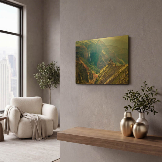 'Kauai Waimea Canyon Waipoo Falls' By Mike Jones Gold Metal Wall Art