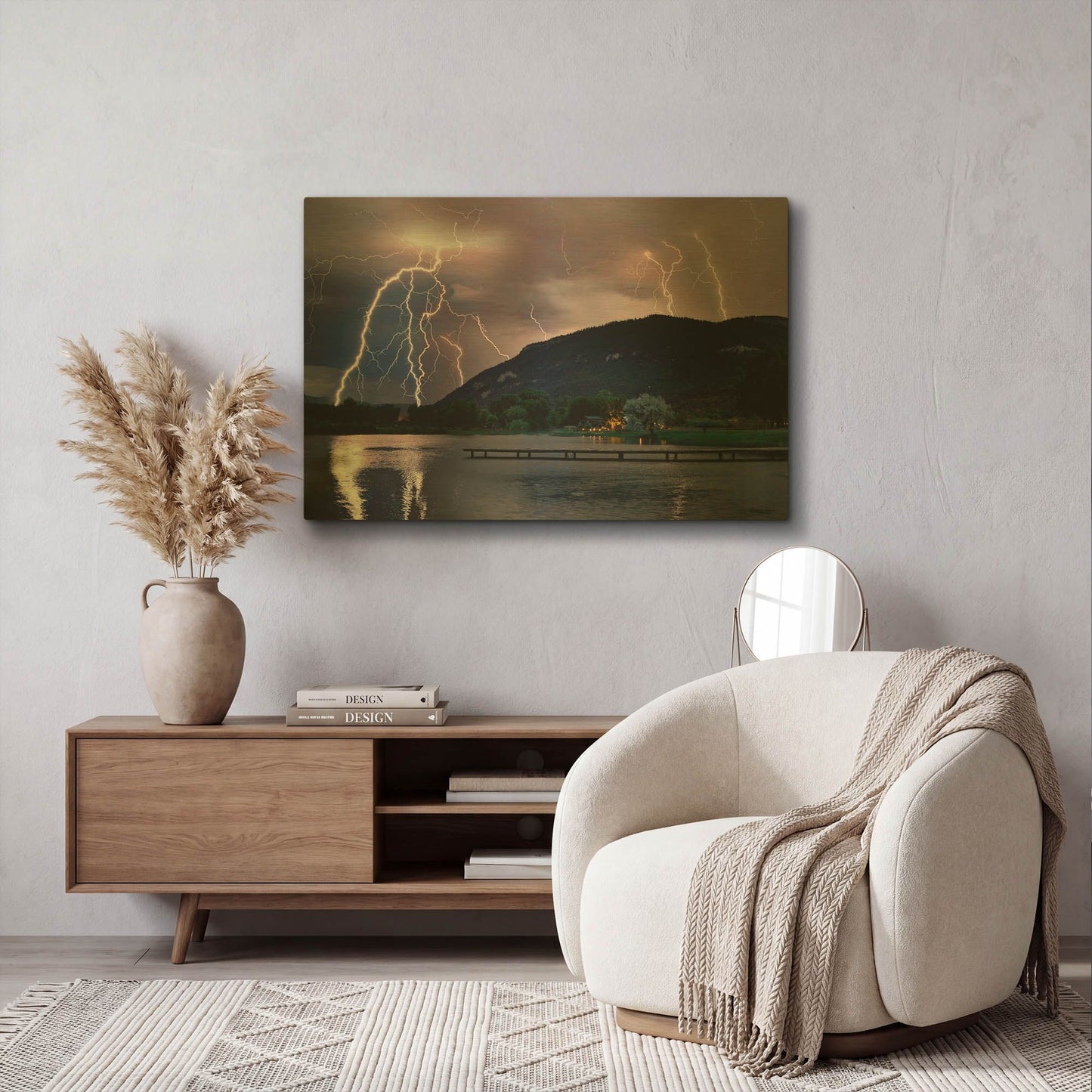 'Lightning Campground' By Mike Jones Gold Metal Wall Art