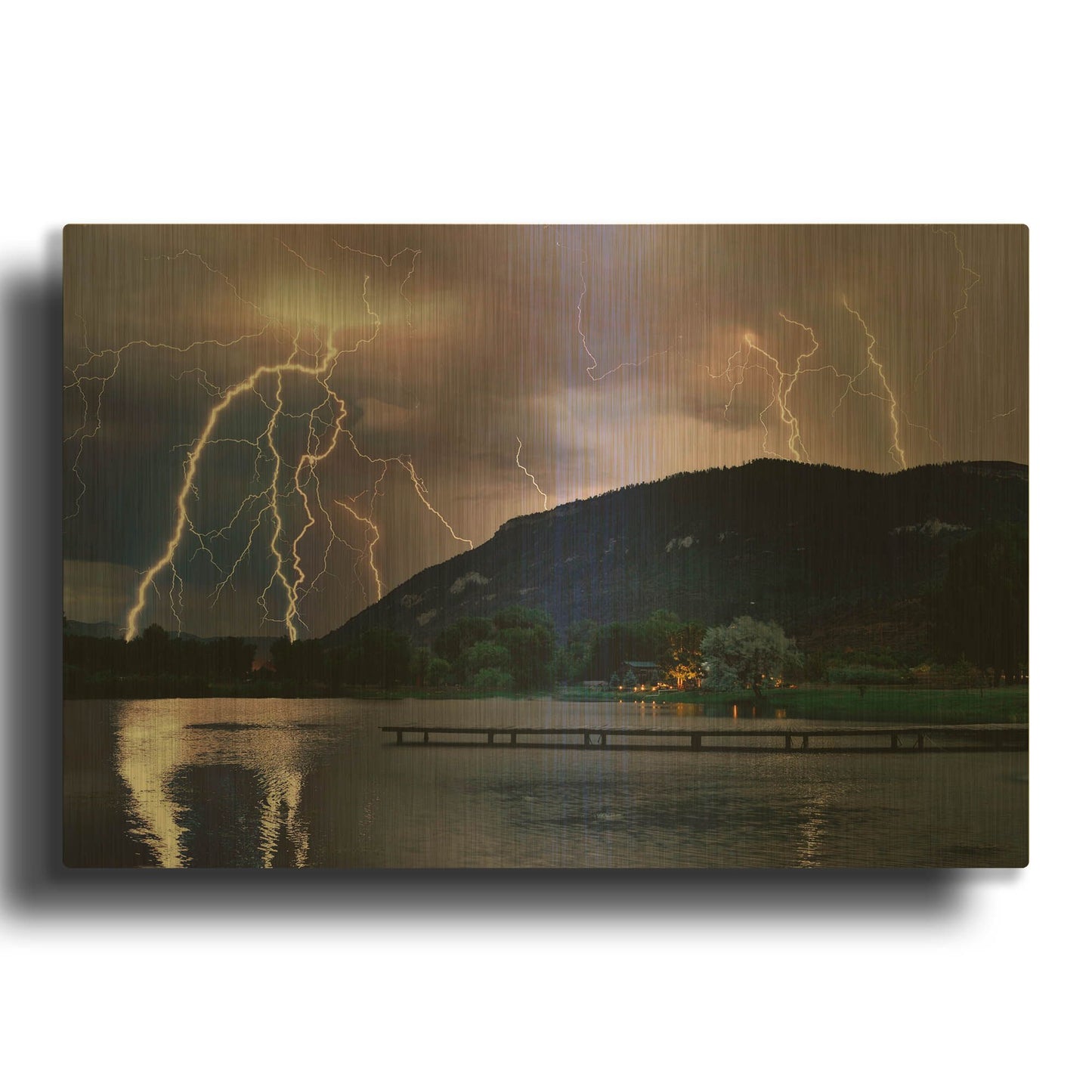 'Lightning Campground' By Mike Jones Gold Metal Wall Art