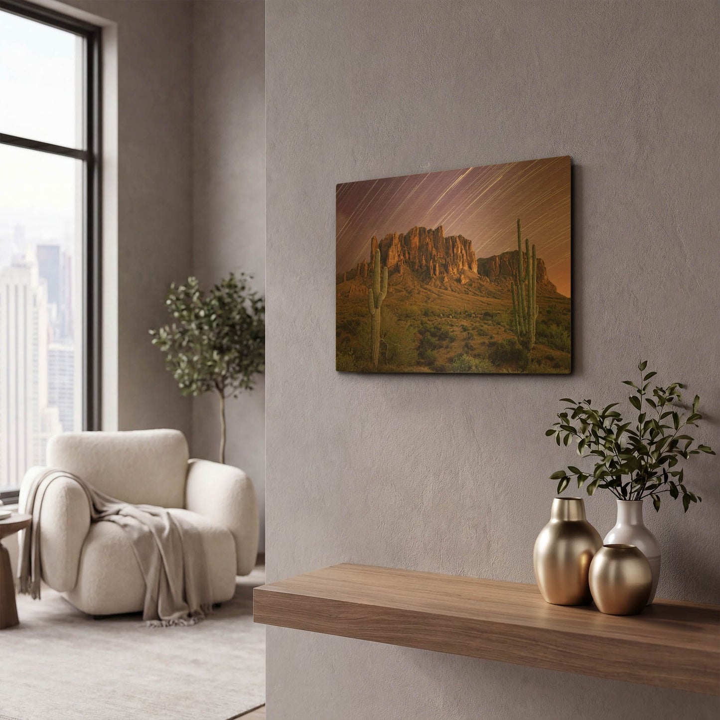 'Lost Dutchman Star Trails' By Mike Jones Gold Metal Wall Art
