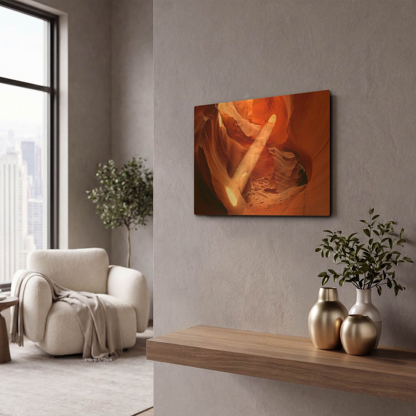'Lower Antelope Light Beam' By Mike Jones Gold Metal Wall Art
