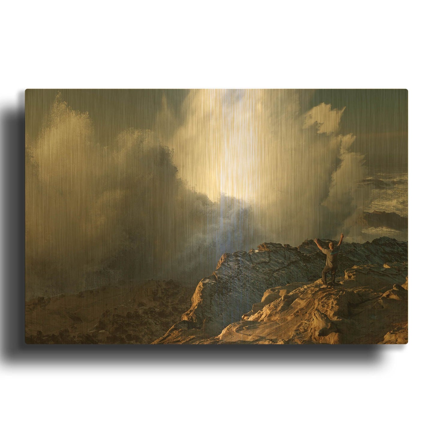'Oregon Shore Acres Guy Huge Wave' By Mike Jones Gold Metal Wall Art