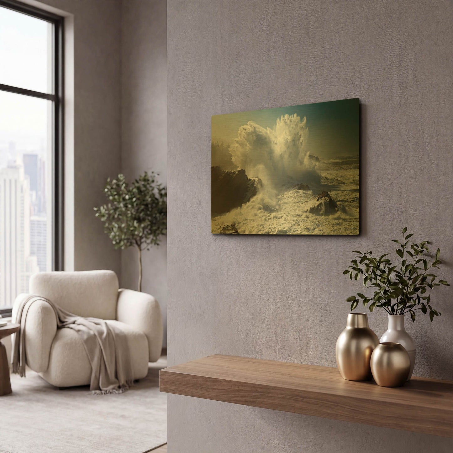 'Oregon Shore Acres SP Wave' By Mike Jones Gold Metal Wall Art