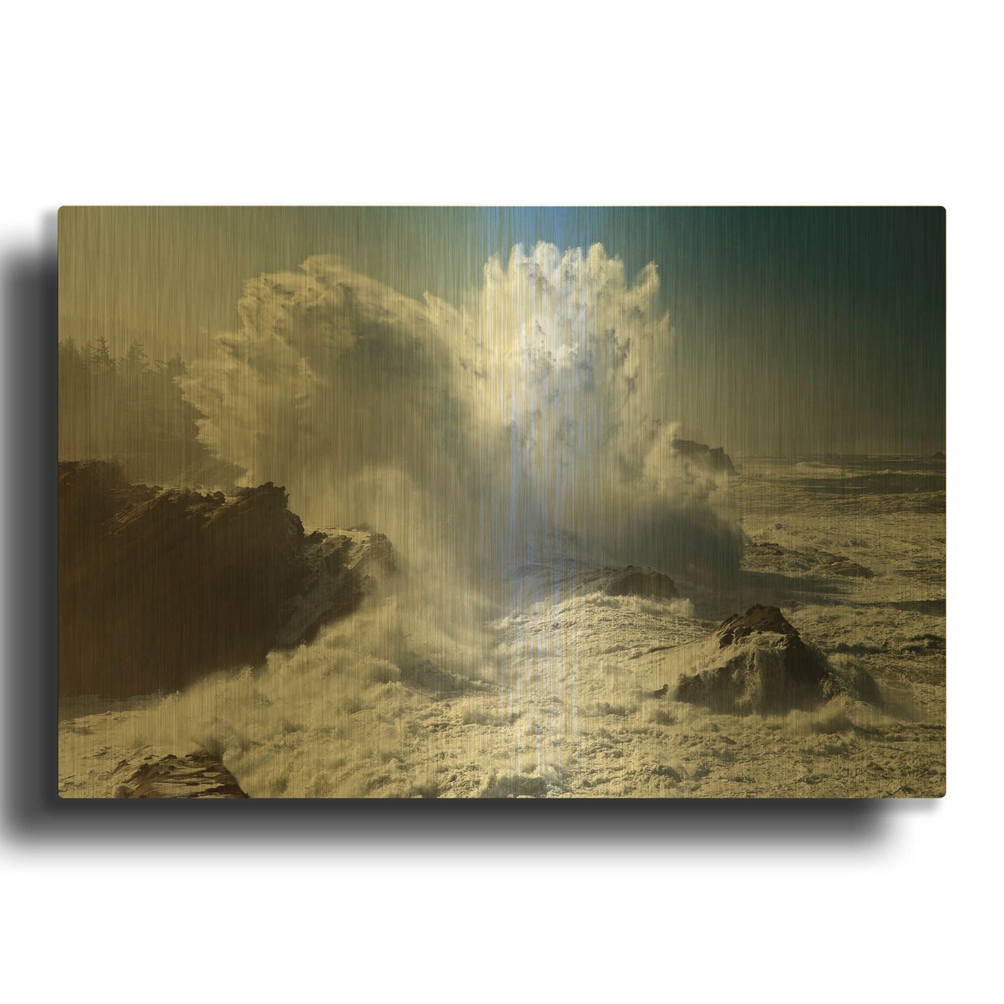 'Oregon Shore Acres SP Wave' By Mike Jones Gold Metal Wall Art