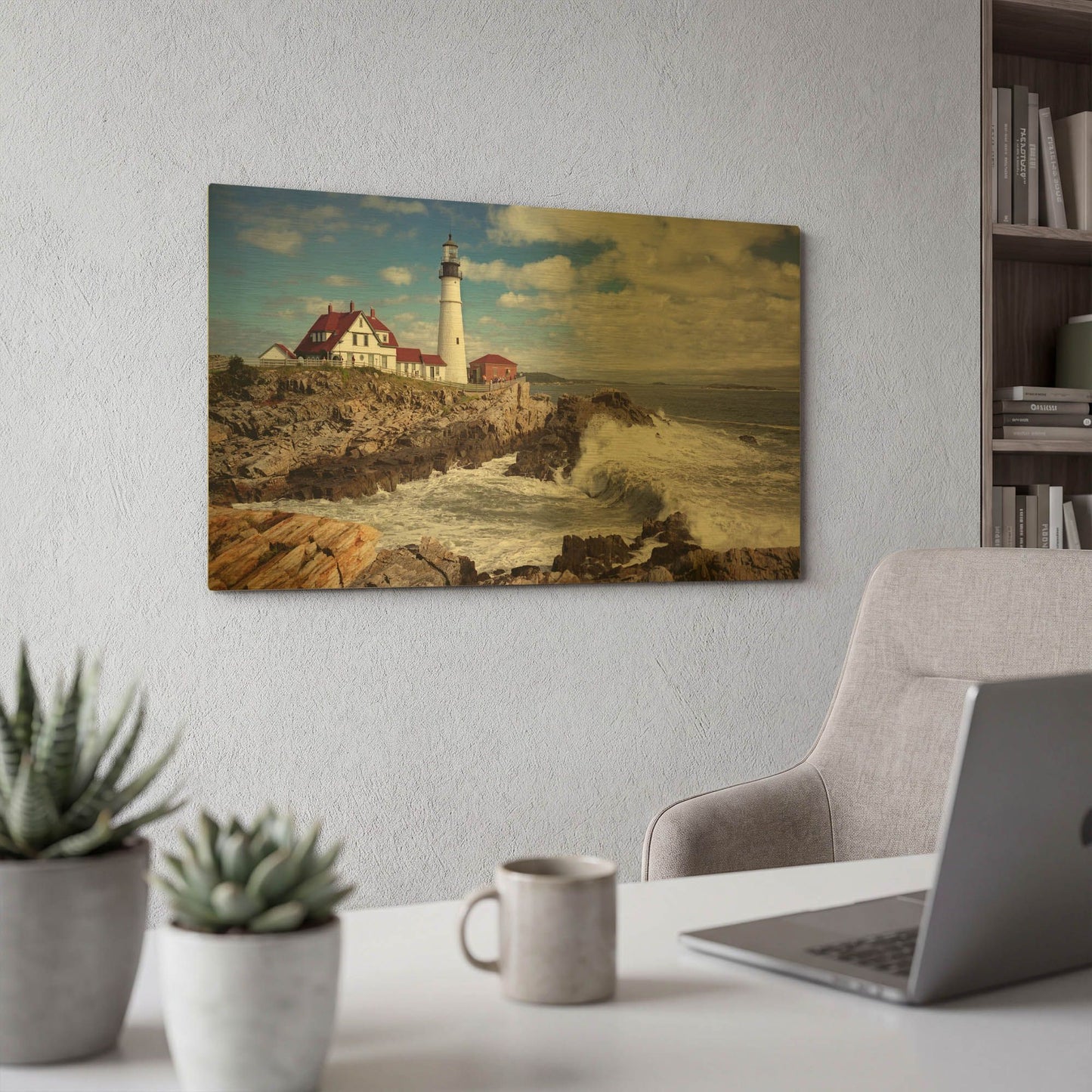 'Portland Head Light' By Mike Jones Gold Metal Wall Art