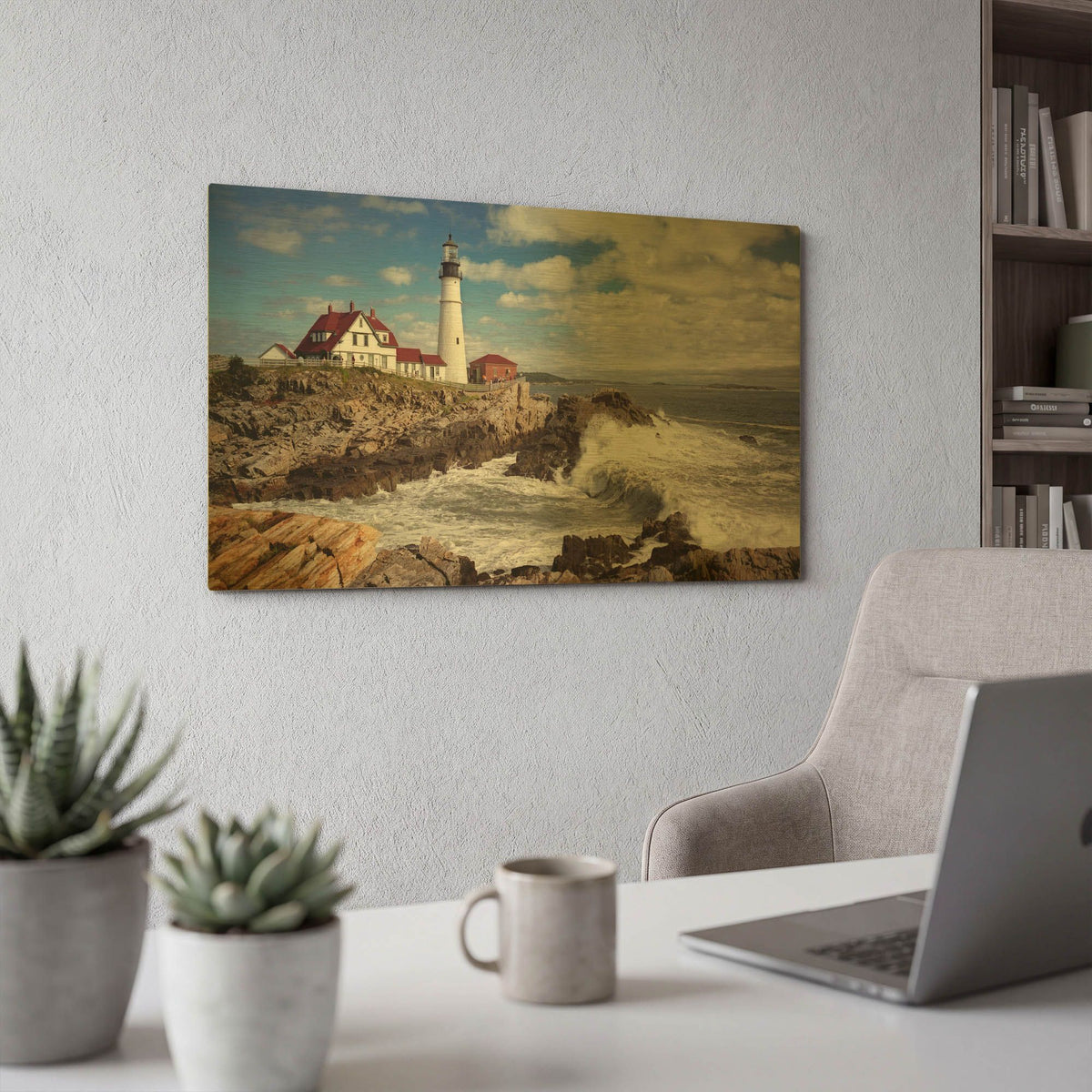 'Portland Head Light' By Mike Jones Gold Metal Wall Art