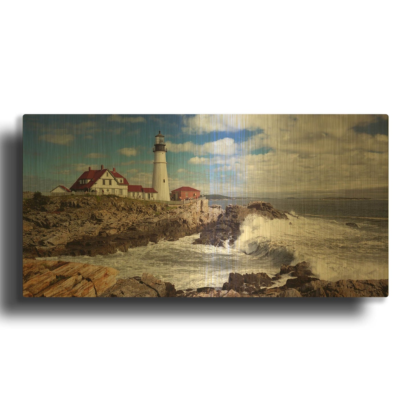 'Portland Head Light' By Mike Jones Gold Metal Wall Art