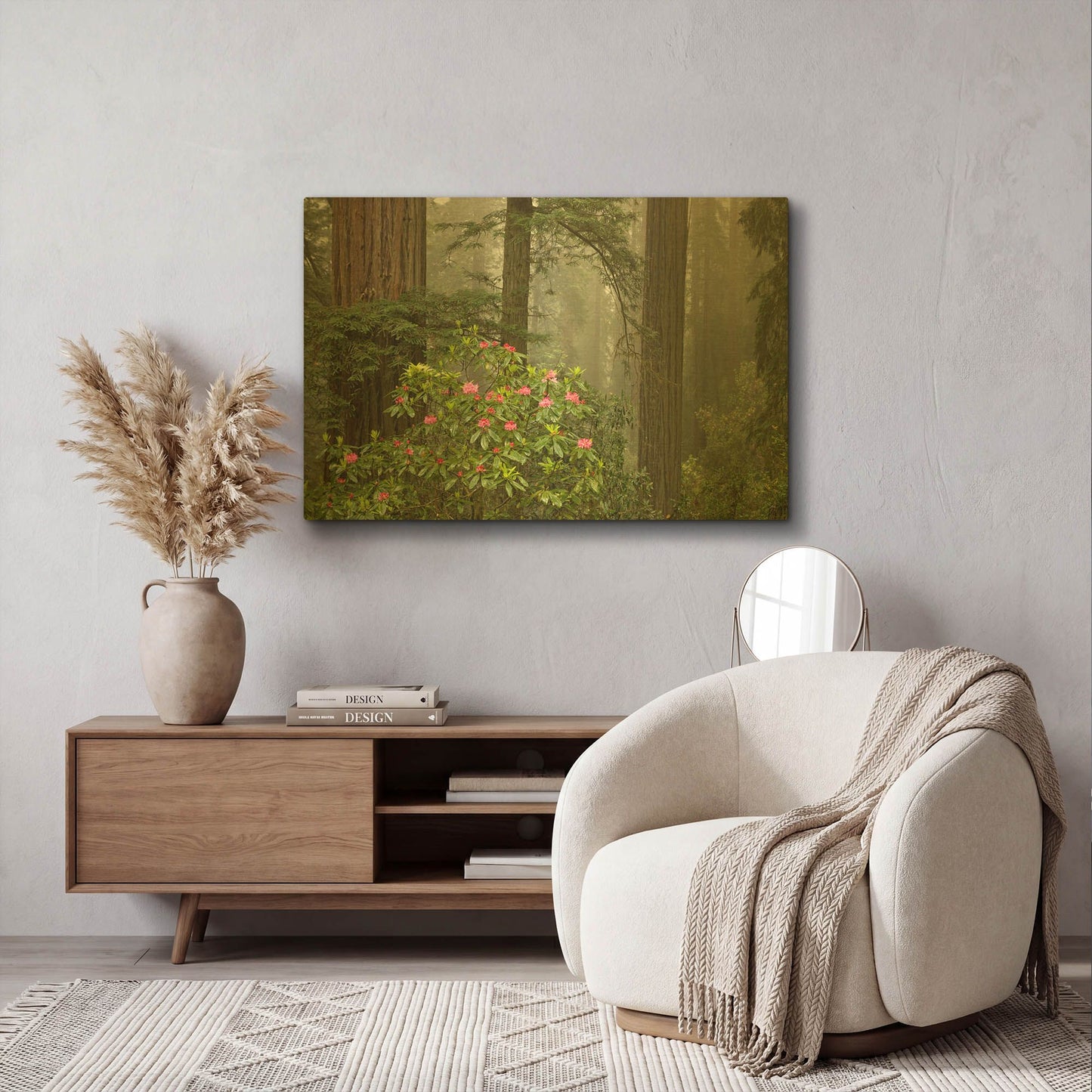 'Redwood Fog Rhododendrons' By Mike Jones Gold Metal Wall Art