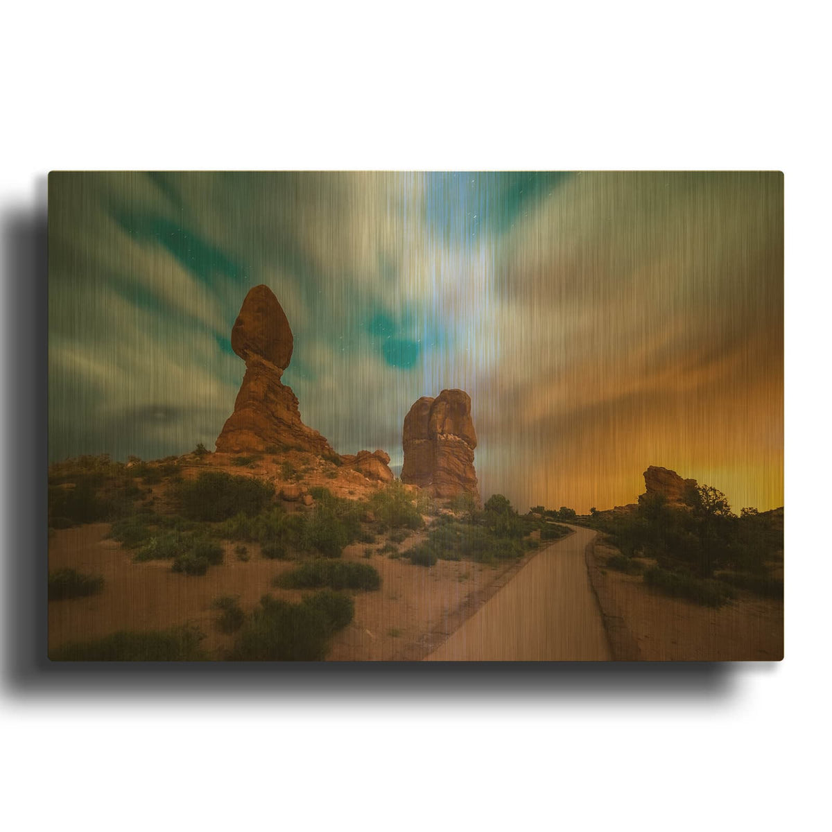 'Balanced Light show - Arches National Park' By Darren White Gold Metal Wall Art